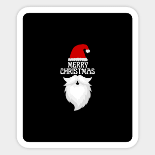 Merry Christmas (white beard and hat against black) Sticker